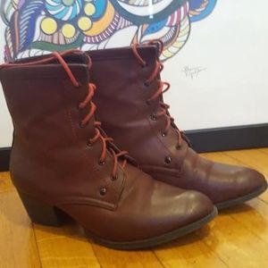 Maroon Lace Up Heeled Boots C Label